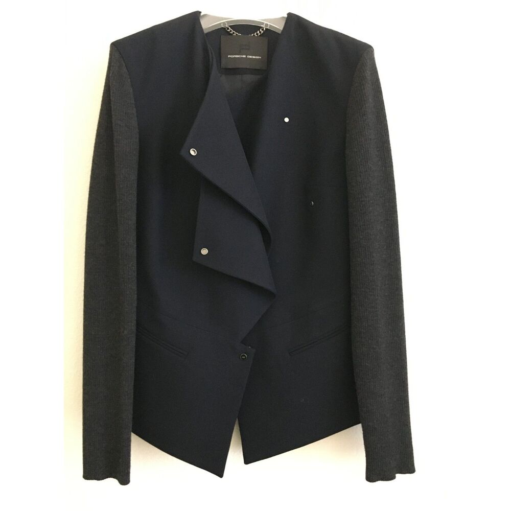 Porsche Design Women's 38 M Layered Blazer Knit Sleeves Snap Jacket Made Italy